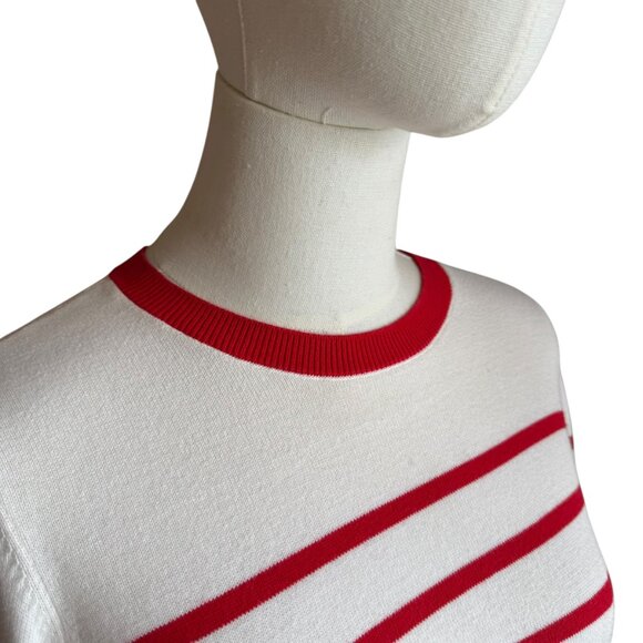 LOFT Red & White Striped Pullover Sweater Crew Neck Button Cuff Size S - Picture 7 of 8